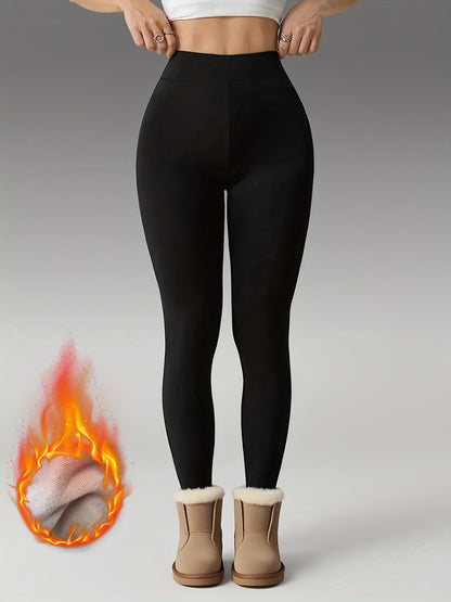 Damen Thermo Leggings Schwarz Hoher Bund Gefüttert