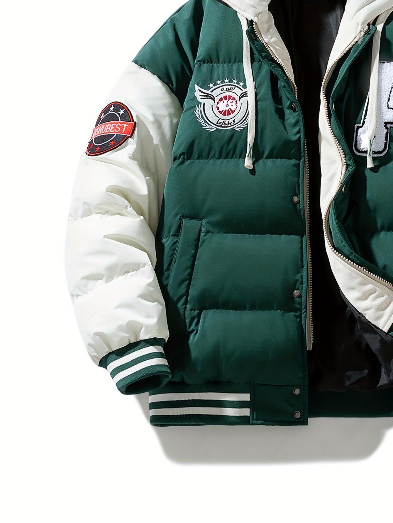Steppjacke Herren Bomberjacke College-Stil Kapuze Grün