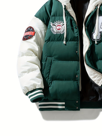 Steppjacke Herren Bomberjacke College-Stil Kapuze Grün