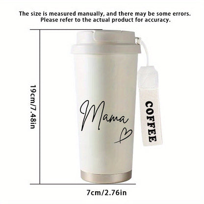 Mama thermobeker dames – stijlvolle reisbeker met opschrift en draaglus, perfect voor koffie & thee onderweg