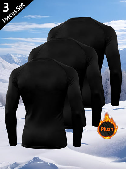 Maglie termiche da uomo a maniche lunghe nere, confezione da 3 pezzi
