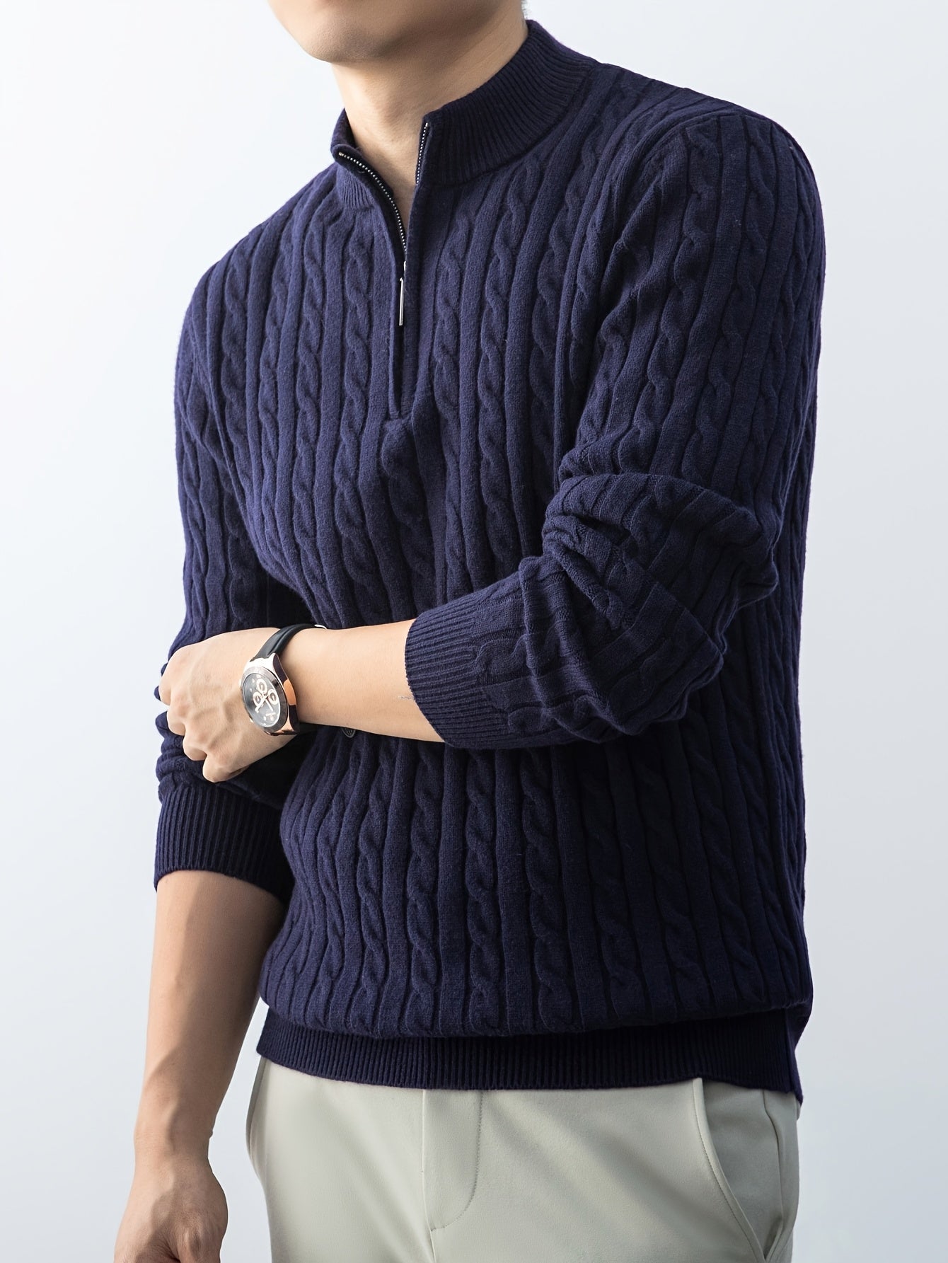 Herren Pullover mit Zopfmuster und Stehkragen – Modischer Strickpullover für Herbst und Winter, Casual Stil