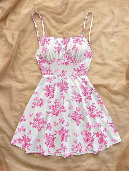 Dame sommerkjole elegant med blomsterprint og spaghetti-stropper – Perfekt for fritid og spesielle anledninger