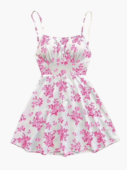 Dame sommerkjole elegant med blomsterprint og spaghetti-stropper – Perfekt for fritid og spesielle anledninger