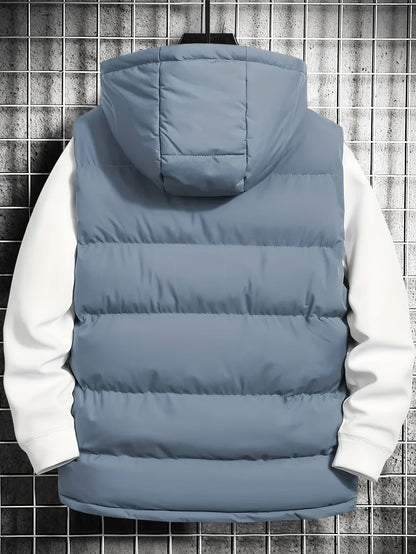 Herren Puffer-Weste mit Kapuze, gesteppt, schwarz