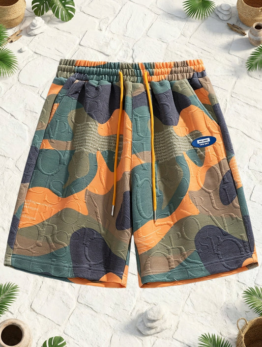 Heren grafische shorts met camouflageprint en reliëf – streetwear vrijetijdskleding