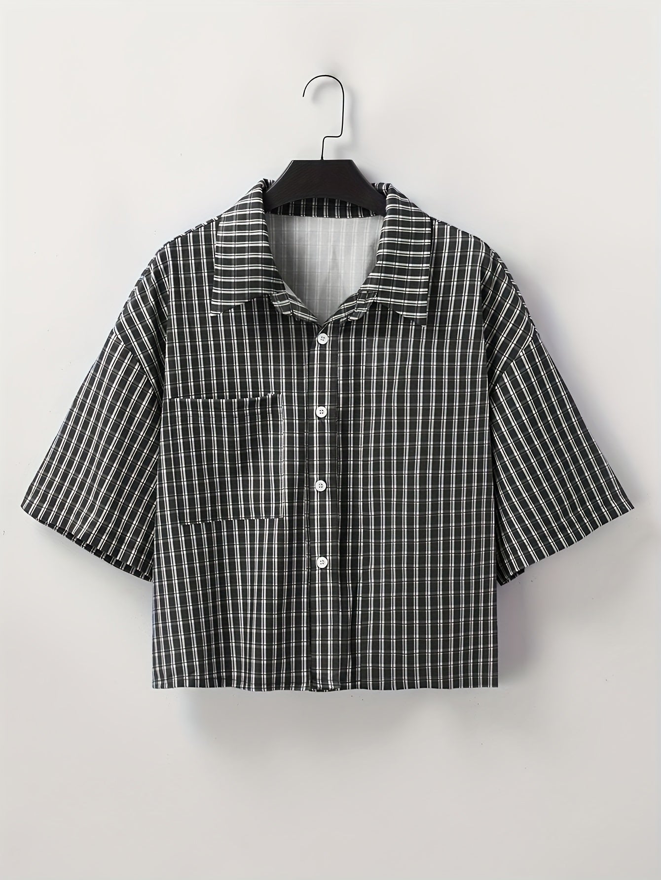 Herre kortermet oversized skjorte i rutete streetwear-stil – avslappet mote for fritid og hverdag