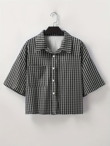 Herre kortermet oversized skjorte i rutete streetwear-stil – avslappet mote for fritid og hverdag