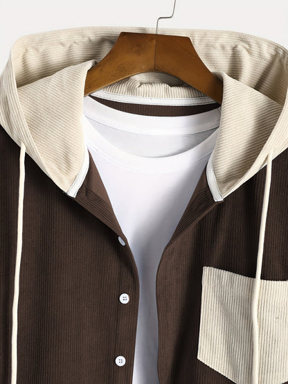Conjunto de dos piezas para hombre con camisa tipo sudadera con capucha acanalada y pantalón jogger, traje informal