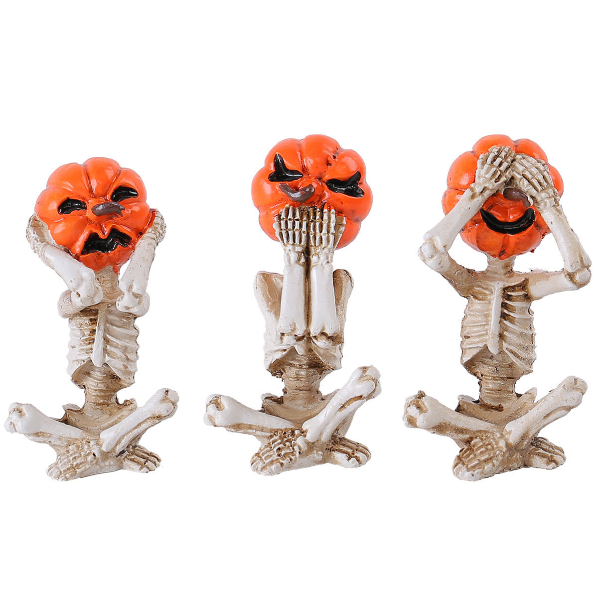 Set de figurines déco Halloween citrouille squelette – 3 pièces – Décoration amusante et effrayante pour fête et maison