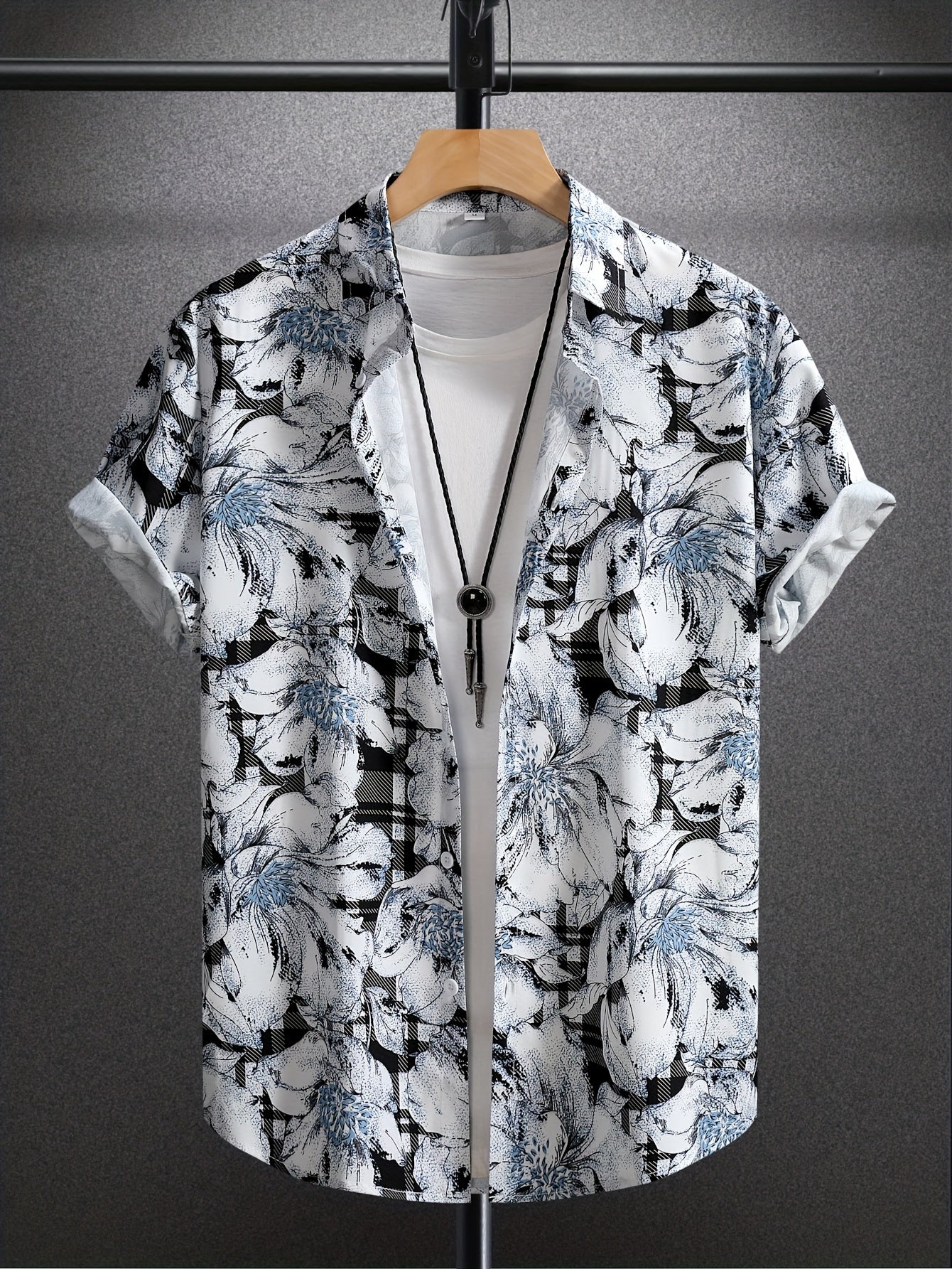 Chemise décontractée homme à manches courtes avec motif floral moderne – Chemise élégante pour resort et plage