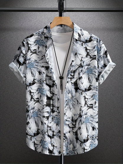 Chemise décontractée homme à manches courtes avec motif floral moderne – Chemise élégante pour resort et plage