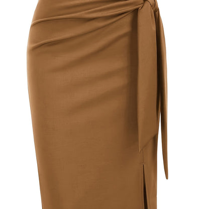Gonna midi elegante da donna con dettaglio nodo e spacco – Perfetta per ufficio ed eventi
