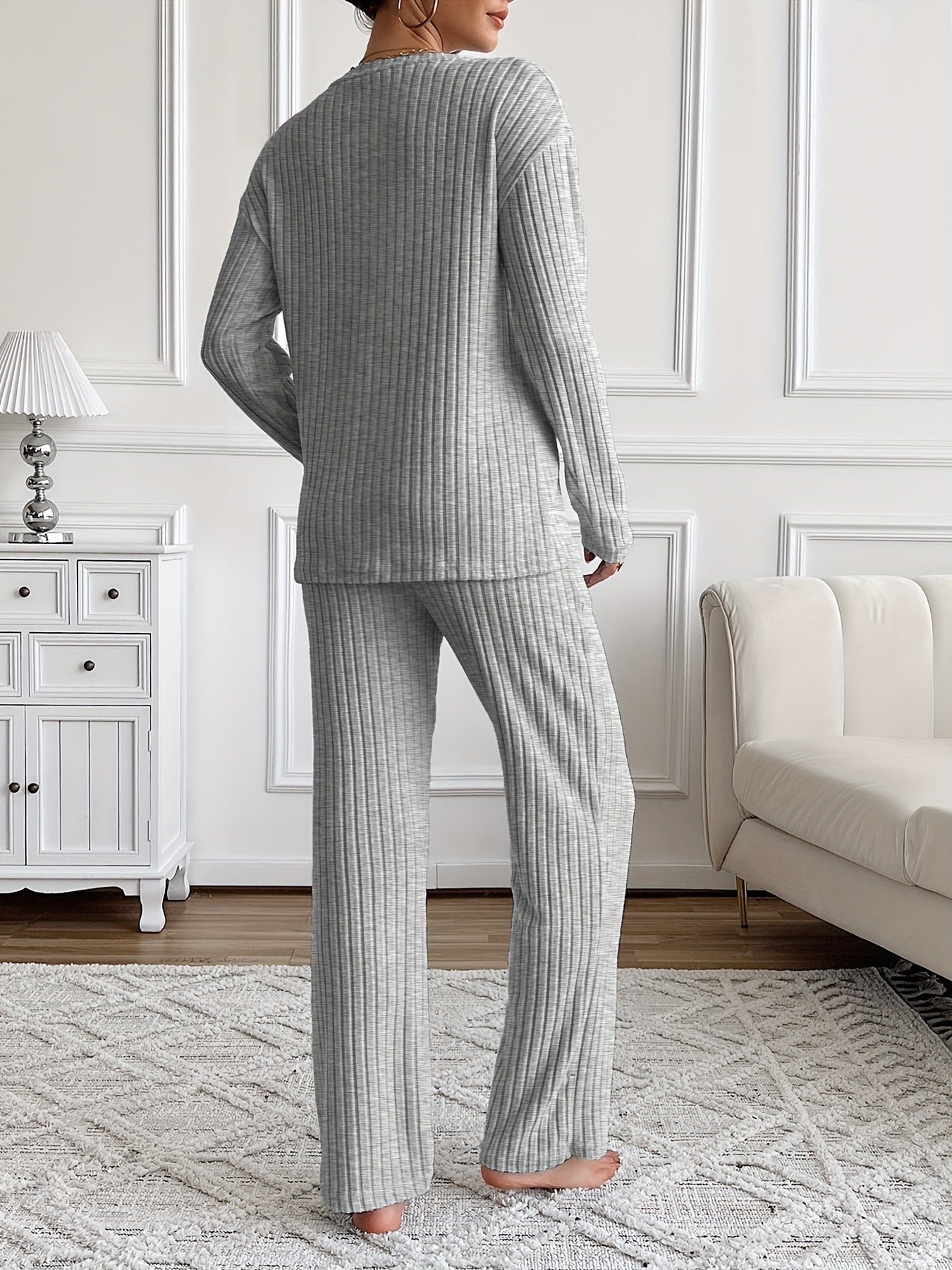 Damen Loungewear Set Gerippt mit V-Ausschnitt & Hose – "NOPE not today" Aufdruck