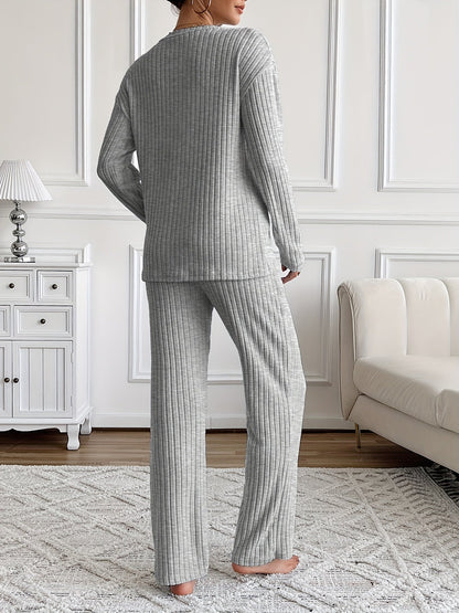 Damen Loungewear Set Gerippt mit V-Ausschnitt & Hose – "NOPE not today" Aufdruck