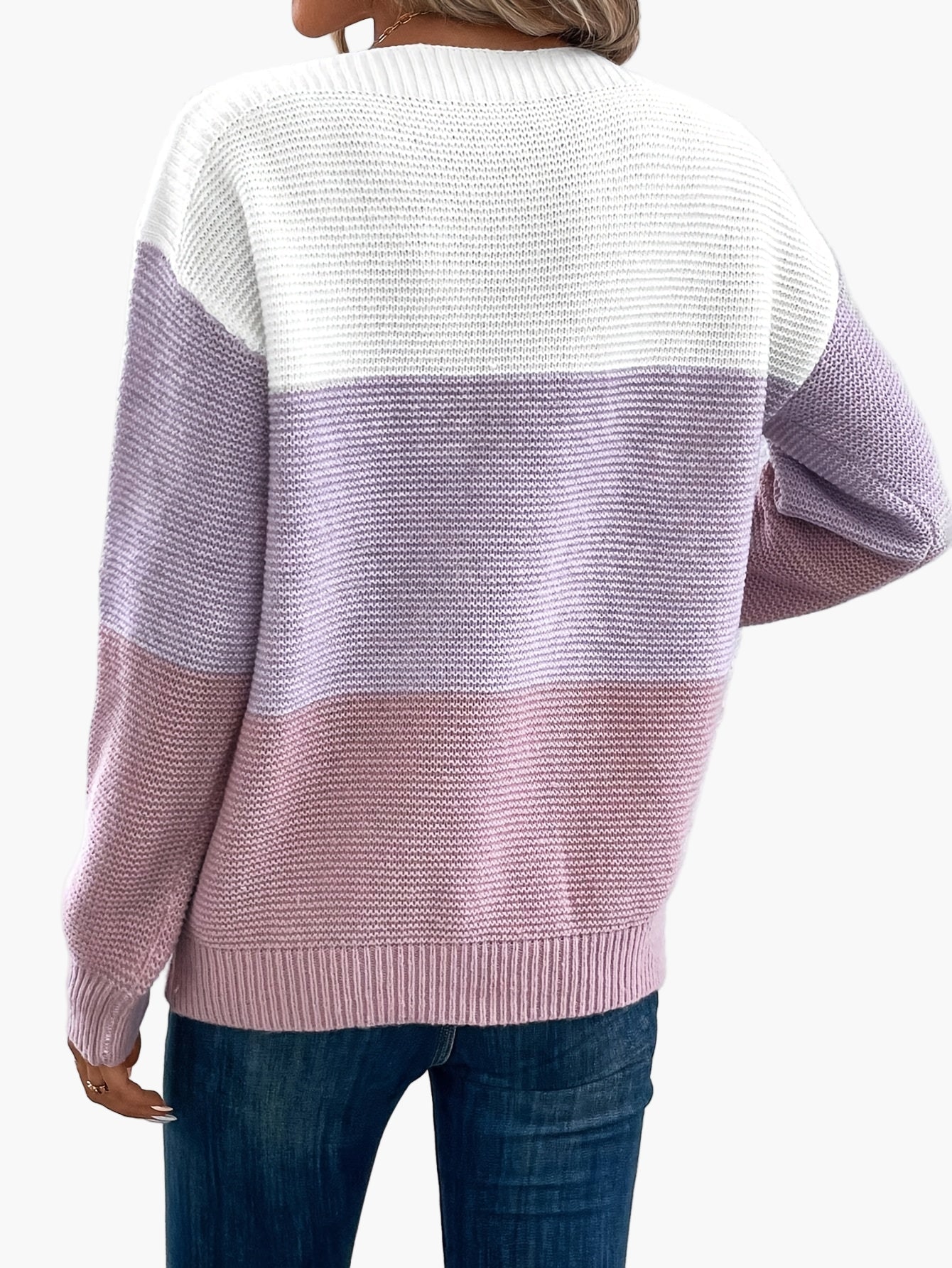 Damski sweter dziany w designie colorblock – Elegancki look na czas wolny na jesień i zimę