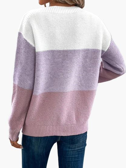 Damski sweter dziany w designie colorblock – Elegancki look na czas wolny na jesień i zimę