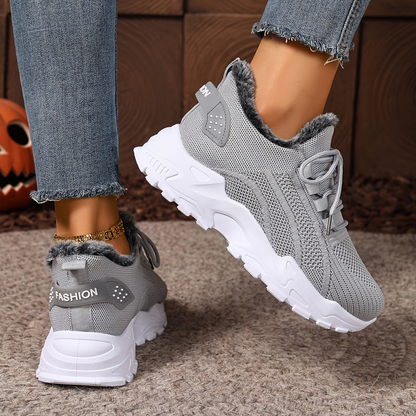 Damen Sneaker mit Fellfutter, Profilsohle und Schnürung
