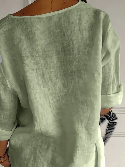 Camicia da donna con abbottonatura e maniche 3/4 – Camicia casual per tempo libero, quotidiano e ufficio