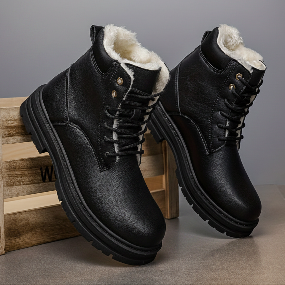 Herren Winterstiefel gefüttert Schnürstiefelette flache Sohle
