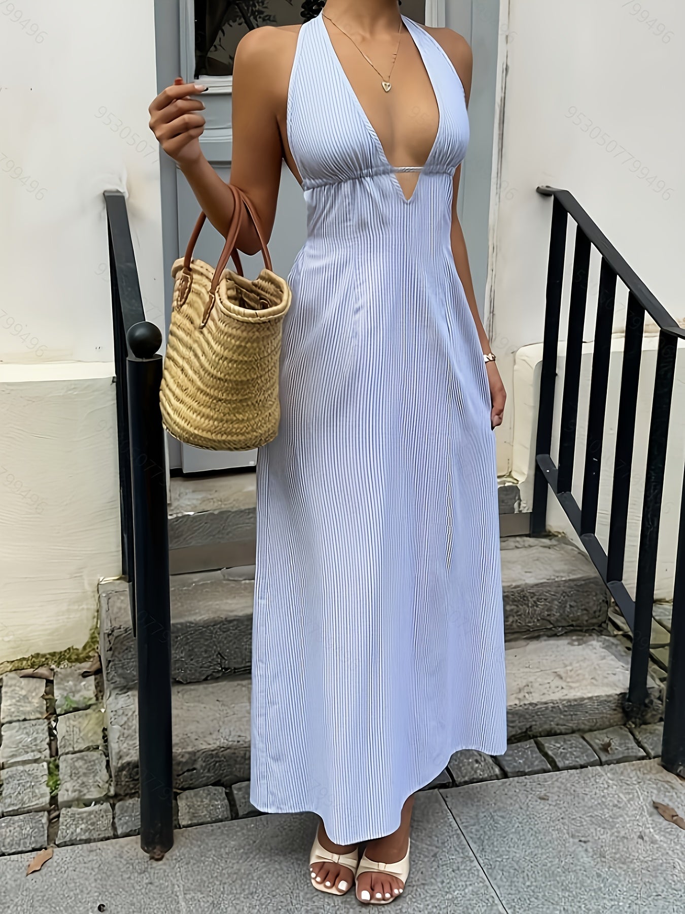 Damen Halterneck Maxikleid mit Streifen – Eleganter Sommer- und Urlaubsstil