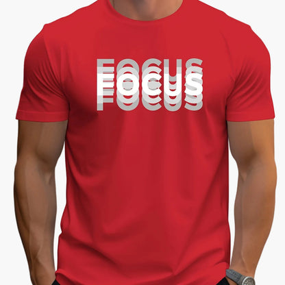 Męski T-shirt z nowoczesnym nadrukiem Focus – casualowa odzież uliczna, koszulka motywacyjna