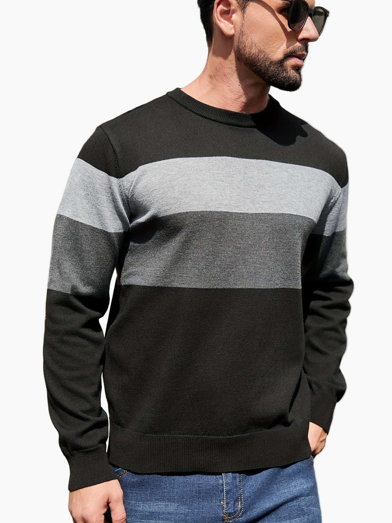 Herren Pullover mit Blockstreifen für Freizeit und Alltag – Moderner Strickpullover, Herbst/Winter, Rundhalsausschnitt