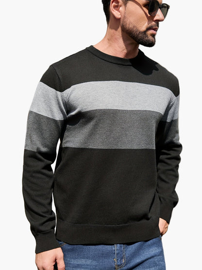 Herren Pullover mit Blockstreifen für Freizeit und Alltag – Moderner Strickpullover, Herbst/Winter, Rundhalsausschnitt