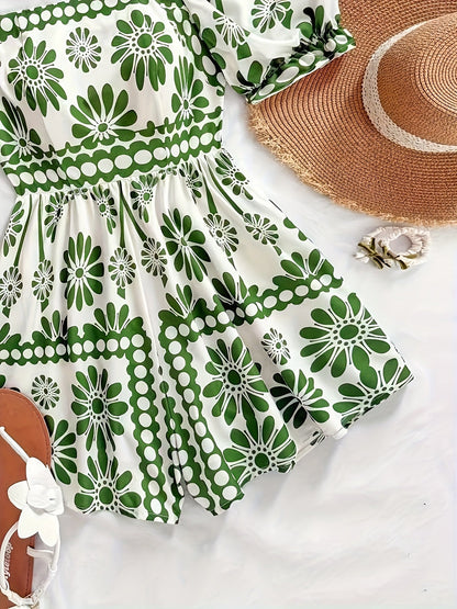 Dame vintage-jumpsuit med pufærmer og blomsterprint – Elegant heldragt til sommer og fritid