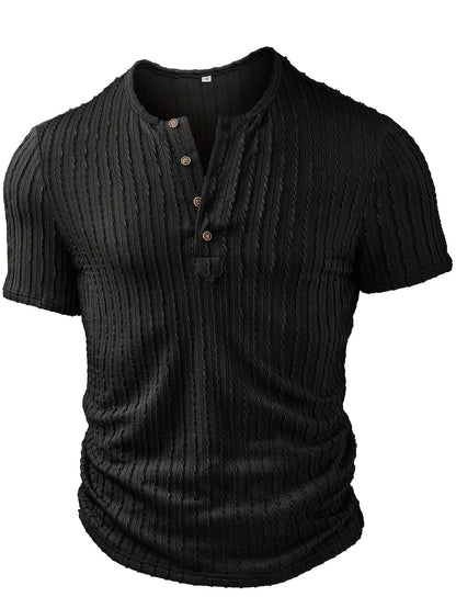 Heren Korte Mouw Henley T-shirt – Modieus Vrijetijdsshirt voor Zomer en Dagelijks Gebruik