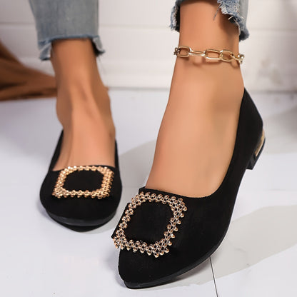 Damen Elegante Slip-On Ballerinas mit Strass-Schnalle – Modische Schuhe für Alltag und besondere Anlässe