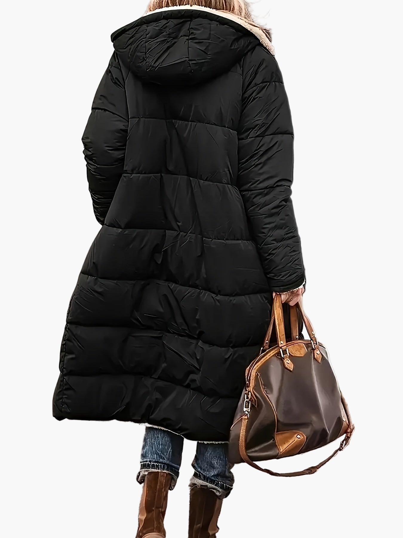 Longue doudoune pour femme avec capuche et doublure teddy – Veste d'hiver tendance pour le quotidien et les voyages