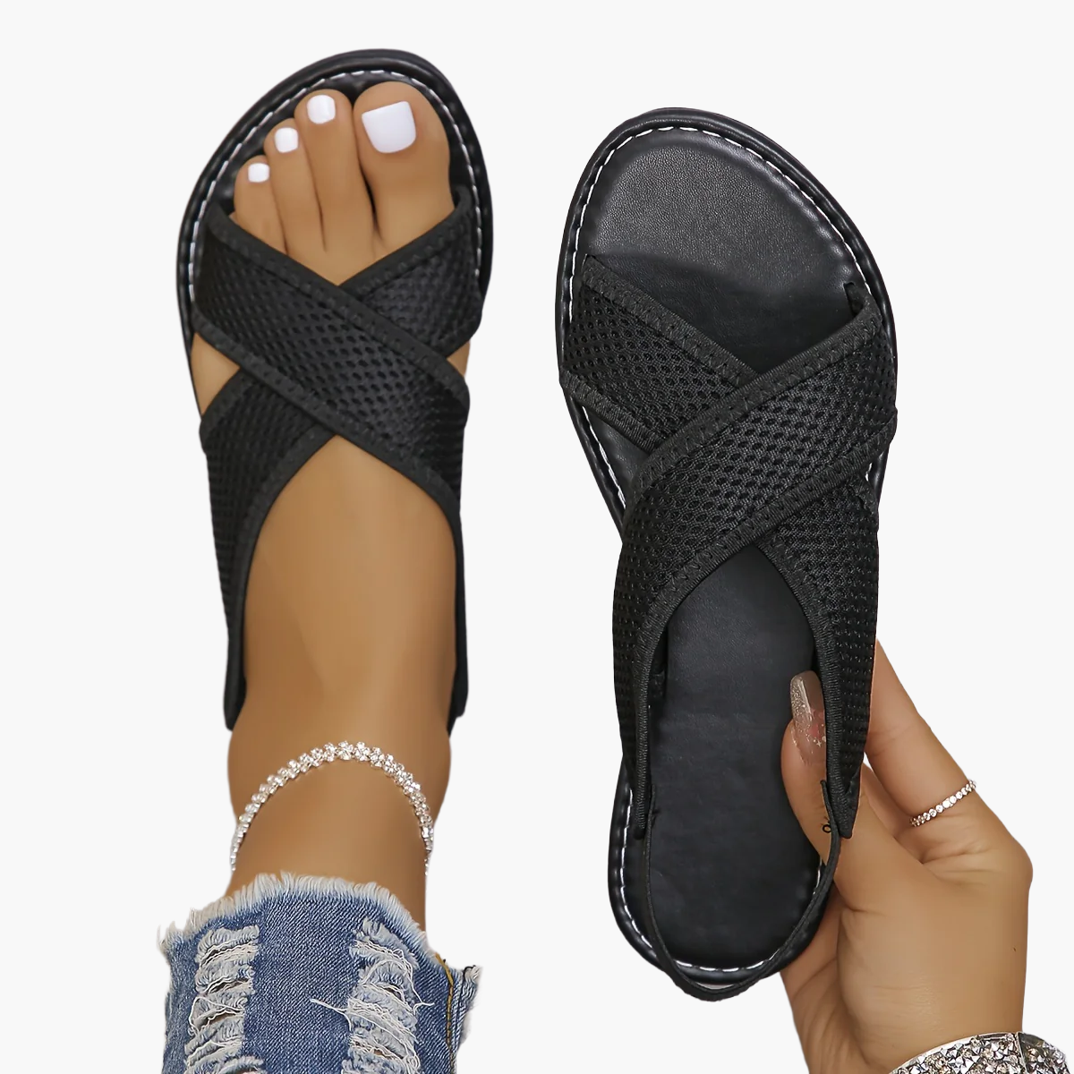 Sandali da donna comodi per il tempo libero con cinturini incrociati – Scarpe estive confortevoli per tutti i giorni e per le vacanze
