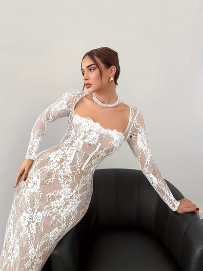 Robe de soirée élégante moulante pour femme avec dentelle et manches longues – Parfaite pour les occasions spéciales