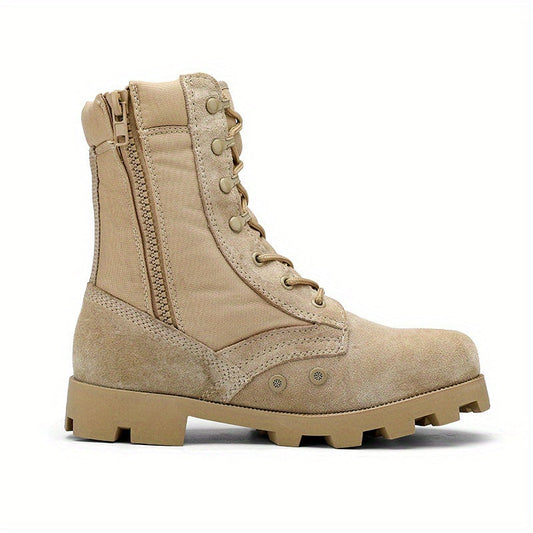 Stivali da uomo beige da esterno con lacci e cerniera