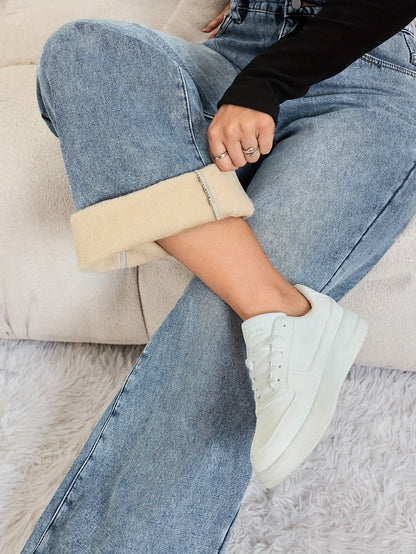 Damen Jeansweite Hose gefüttert Hellblau