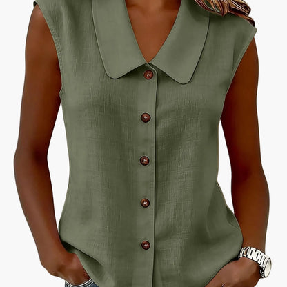 Blouse sans manches pour femme avec patte de boutonnage et grand col – Style décontracté élégant pour le quotidien et le bureau
