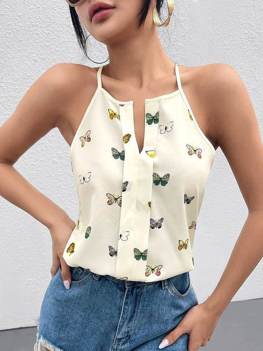 Top de tirantes para mujer con estampado de mariposas – Elegante top de verano para ocio y uso diario
