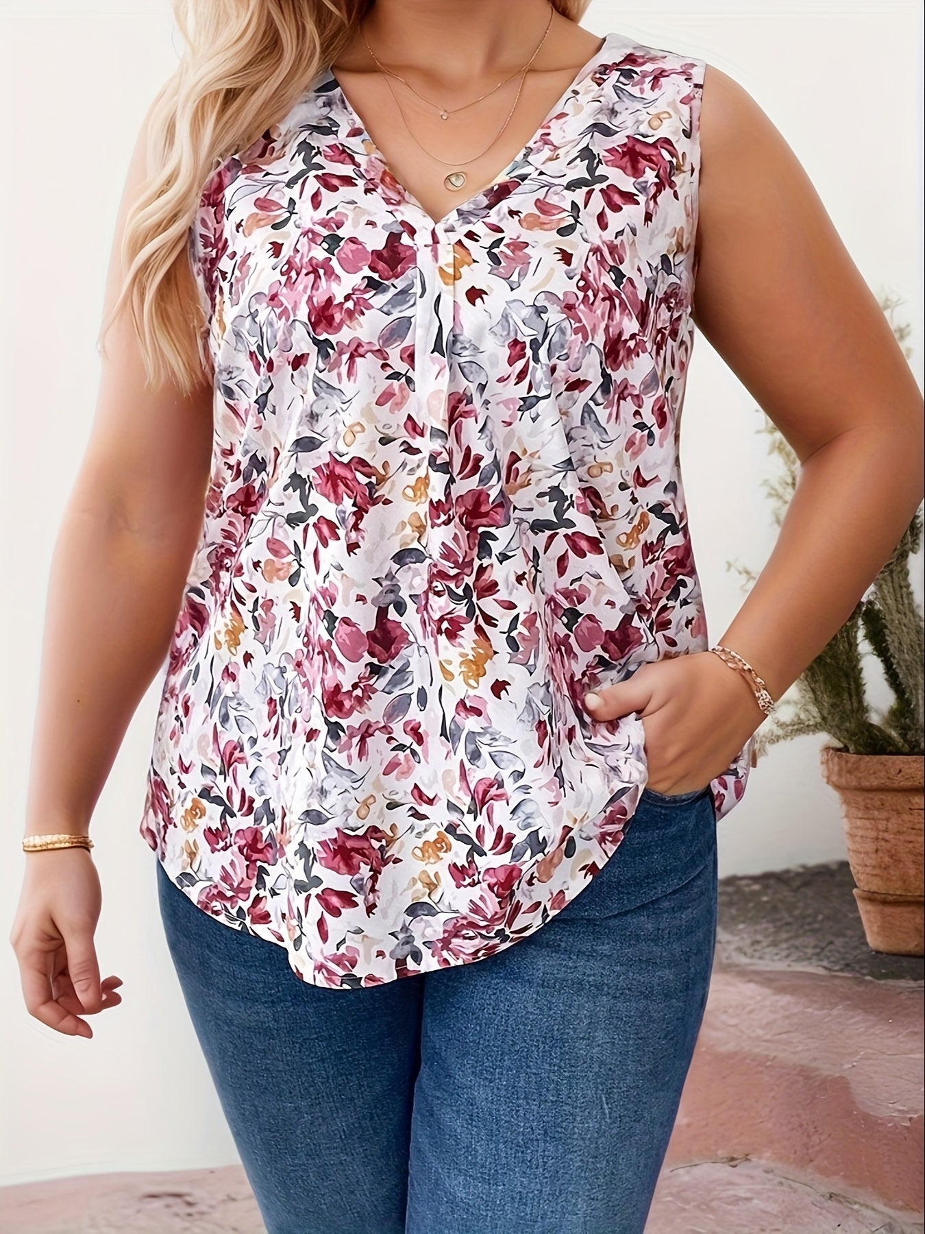 Damen Elegante Ärmellose Bluse mit Blumenmuster für Alltag und Freizeit