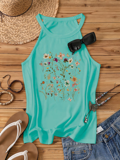 Débardeur femme à motif floral dans un style estival décontracté – Idéal pour les loisirs et les vacances