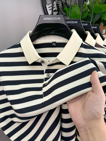 Męska koszulka polo z klasycznym wzorem w paski – krótki rękaw, elegancki styl casualowy