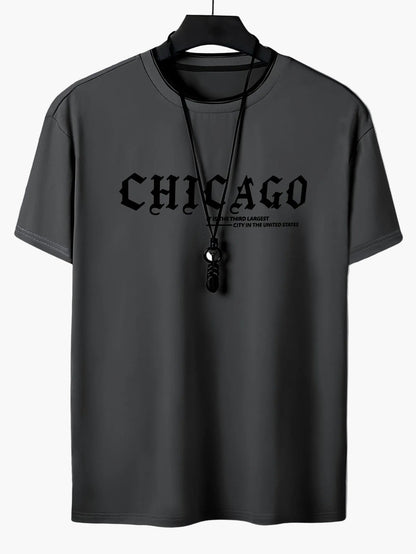 Herre T-shirt i streetwear-stil med "Chicago" print – afslappet sommeroverdel