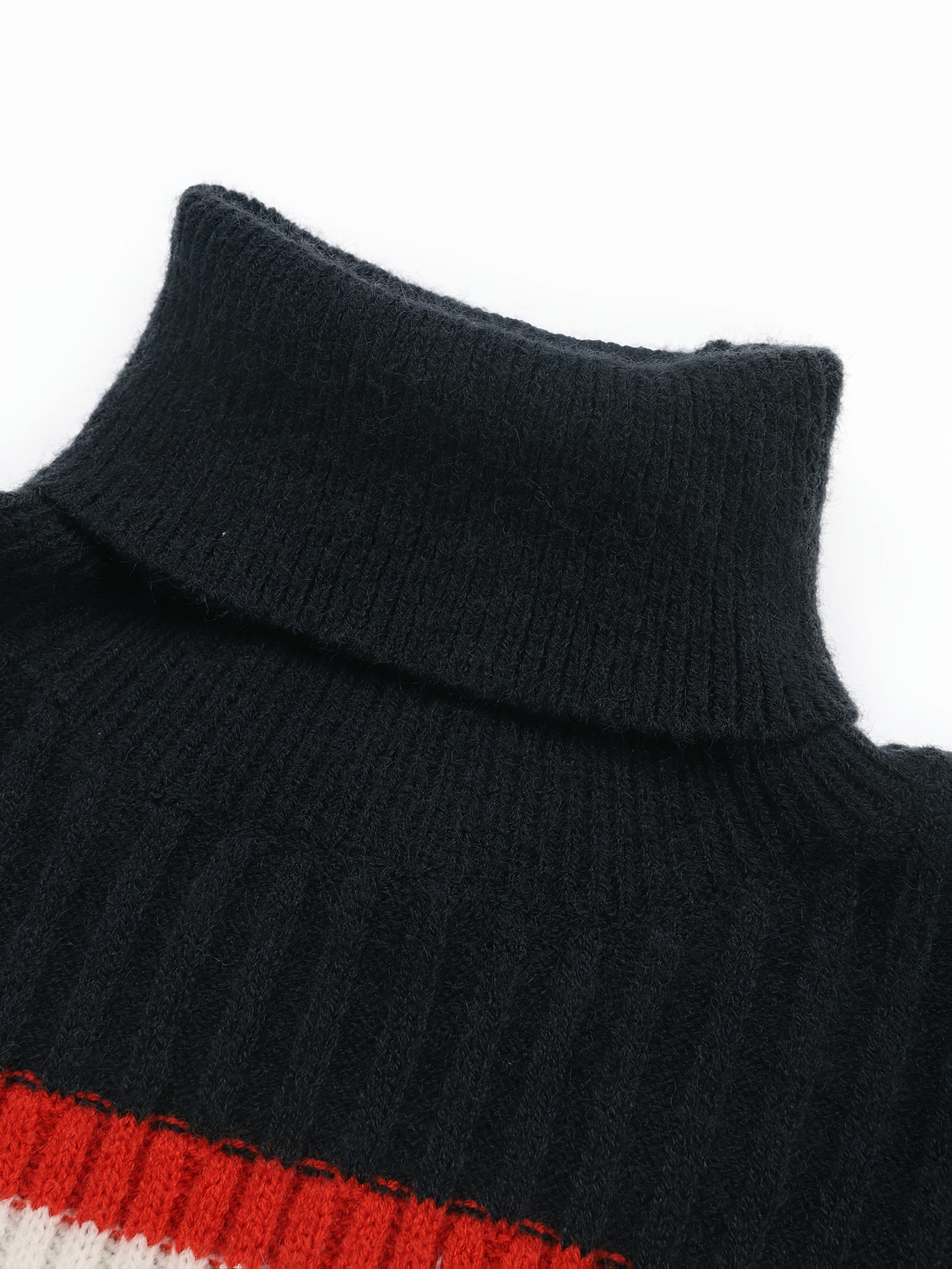 Damen Rollkragen Strickkleid Rippenmuster Marineblau Rot Weiß Gestreift