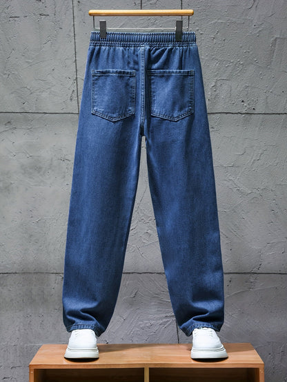 Blaue Herren Jeans Hose mit elastischem Bund und Kordelzug