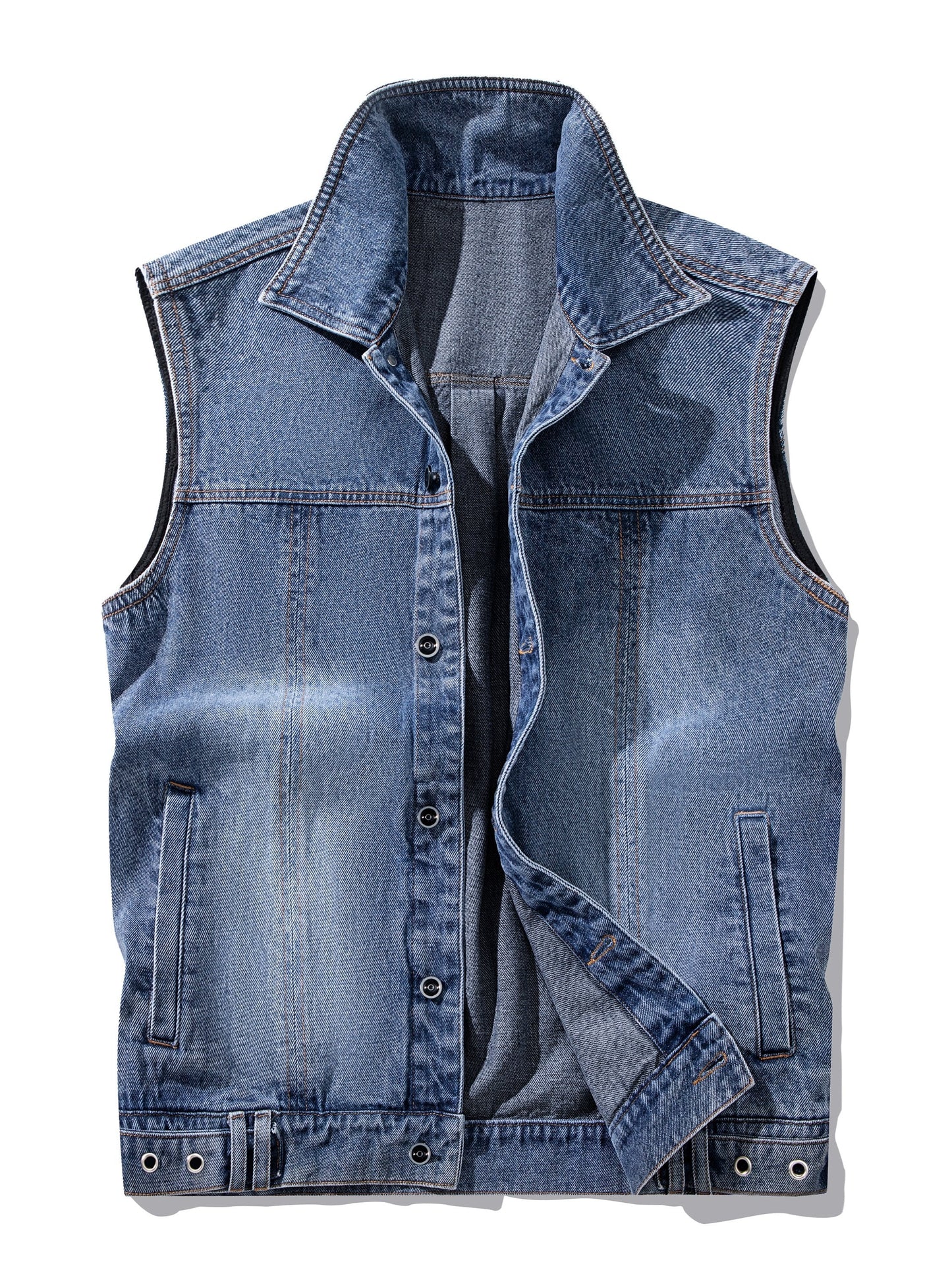 Herre jeansvest i avslappet stil – ermeløs fritidsvest med knappestolpe og krage