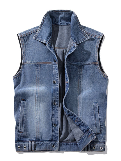 Herre jeansvest i avslappet stil – ermeløs fritidsvest med knappestolpe og krage