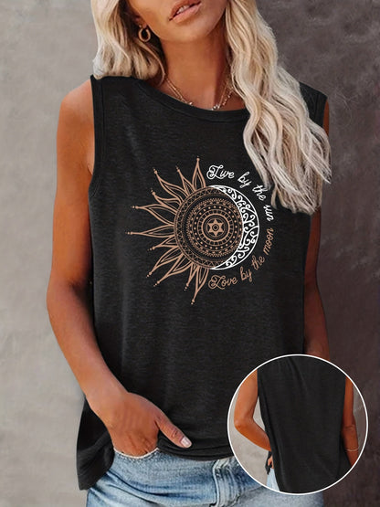 Dames tanktop met mandala zon- en maanprint – boho zomer vrijetijdsshirt