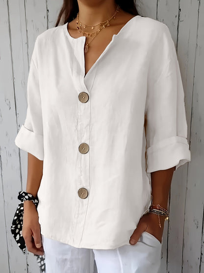 Camicia da donna con abbottonatura e maniche 3/4 – Camicia casual per tempo libero, quotidiano e ufficio
