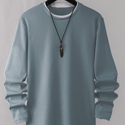 Langærmet herre-T-shirt med rund hals og strukturmønster i sort