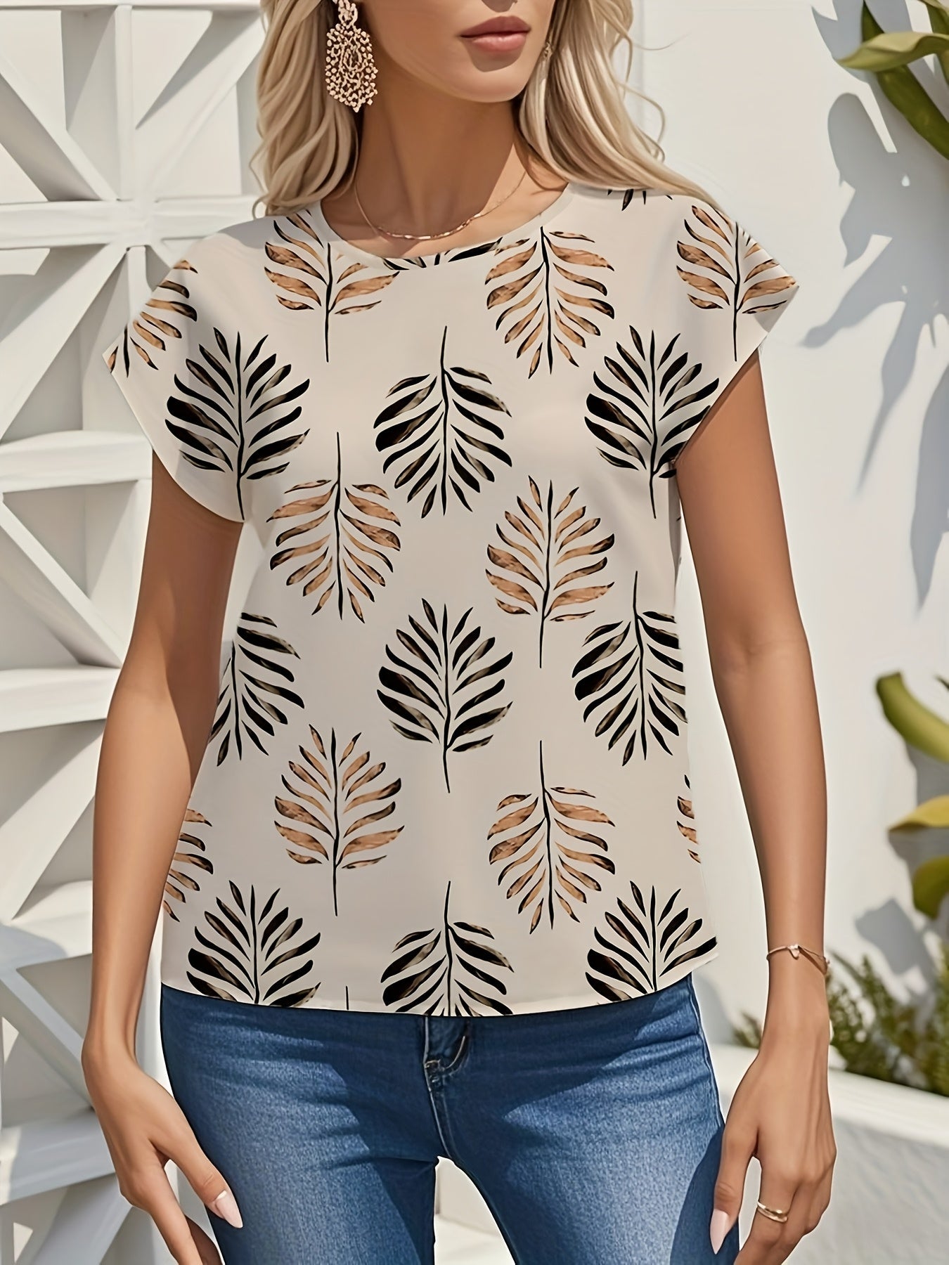 Damen Elegantes Sommer-Top mit Blätterprint – Perfekt für Gartenpartys & Freizeit